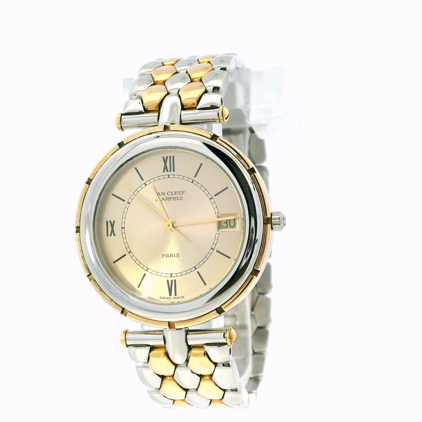 Van Cleef & Arpels 18k Yellow Gold and Stainless Steel Champagne Dial Watch