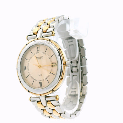 Van Cleef & Arpels 18k Yellow Gold and Stainless Steel Champagne Dial Watch