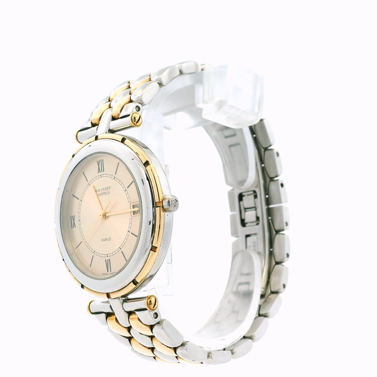 Van Cleef & Arpels 18k Yellow Gold and Stainless Steel Champagne Dial Watch