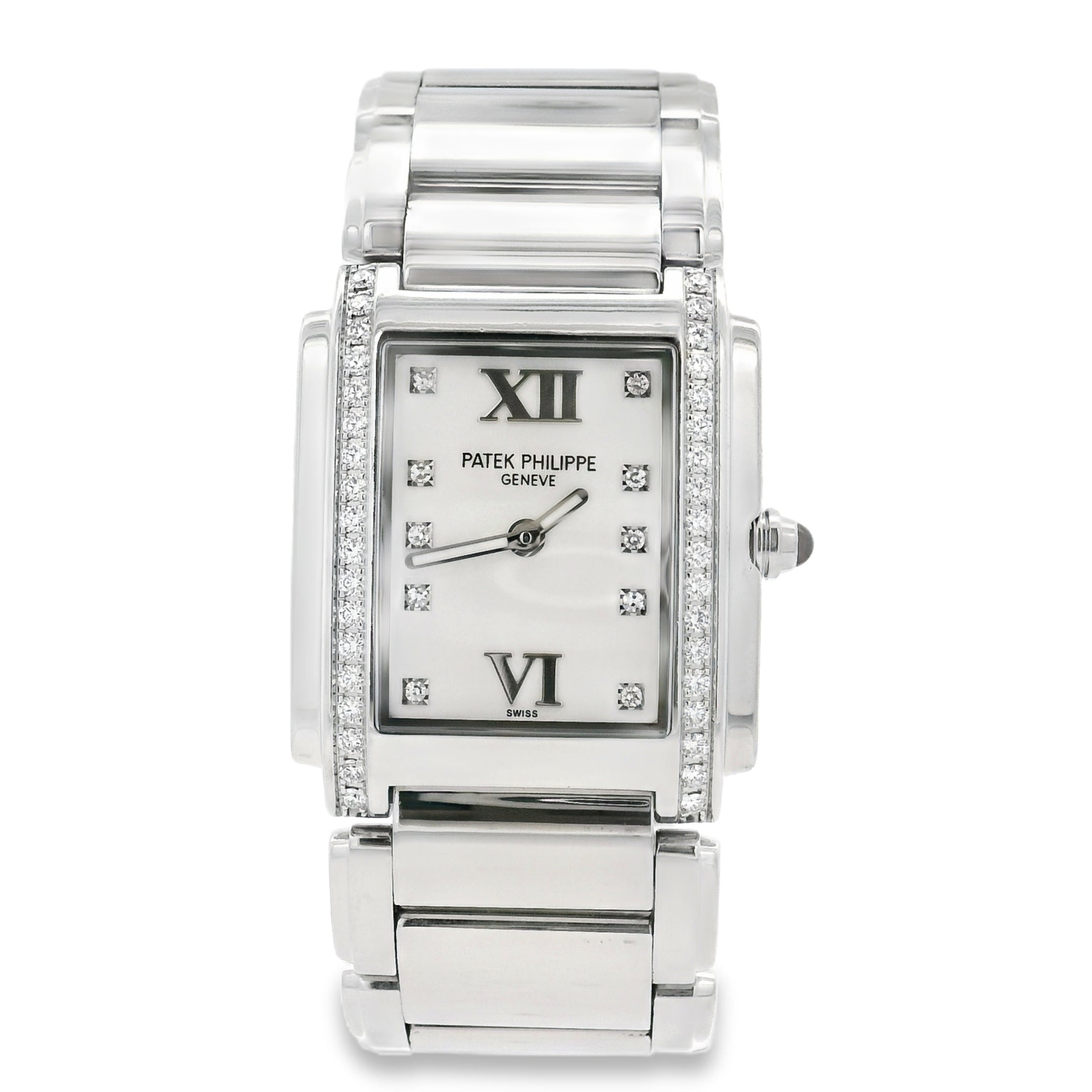 Patek Philippe 4910/10A Geneve with White Dial and Diamond Bezel Watch