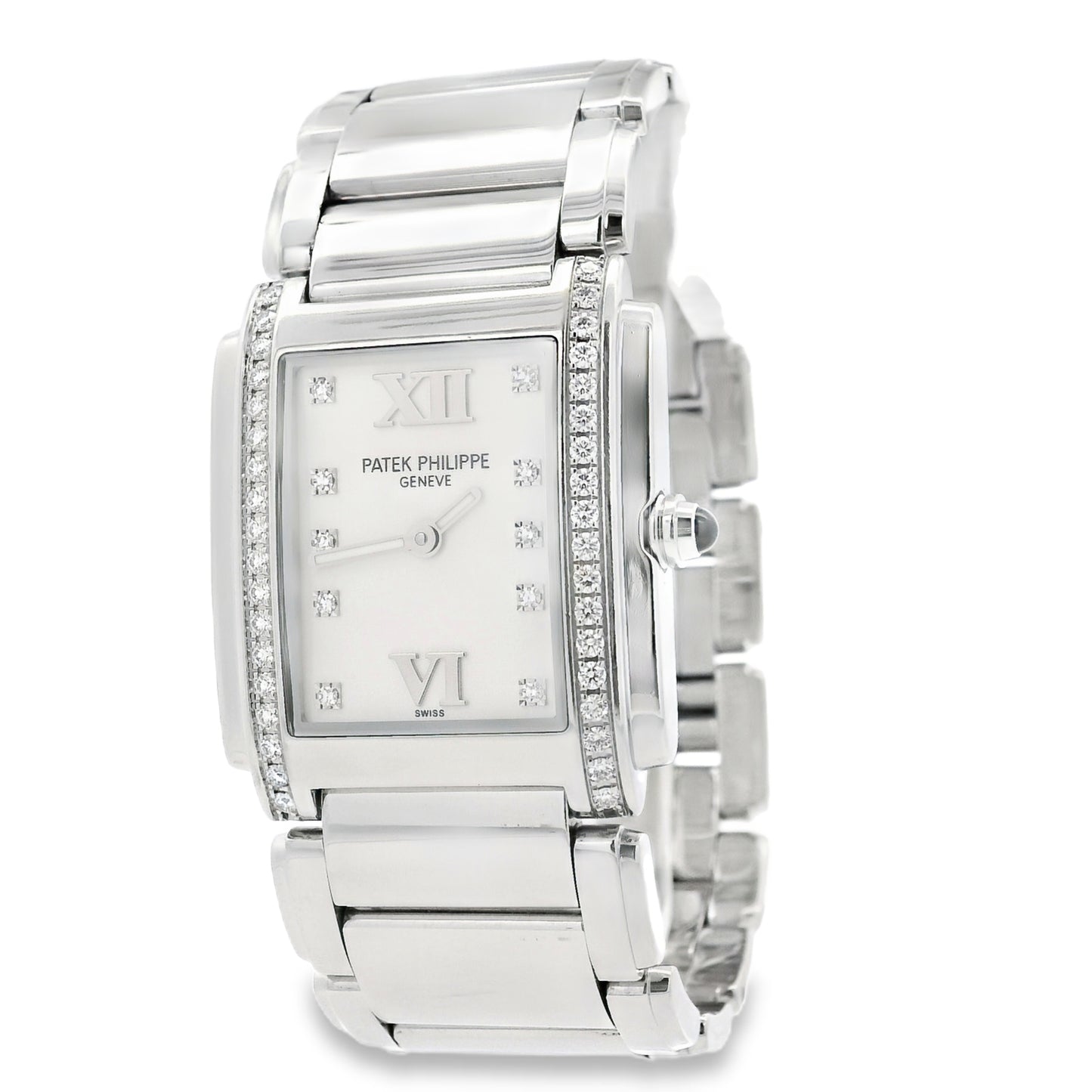 Patek Philippe 4910/10A Geneve with White Dial and Diamond Bezel Watch