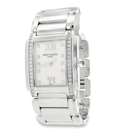 Patek Philippe 4910/10A Geneve with White Dial and Diamond Bezel Watch