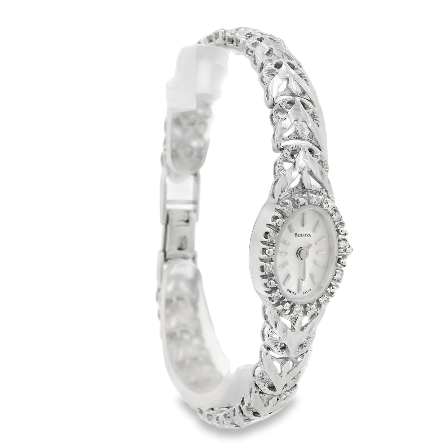 Bulova 14k White Gold White Dial Diamond Watch
