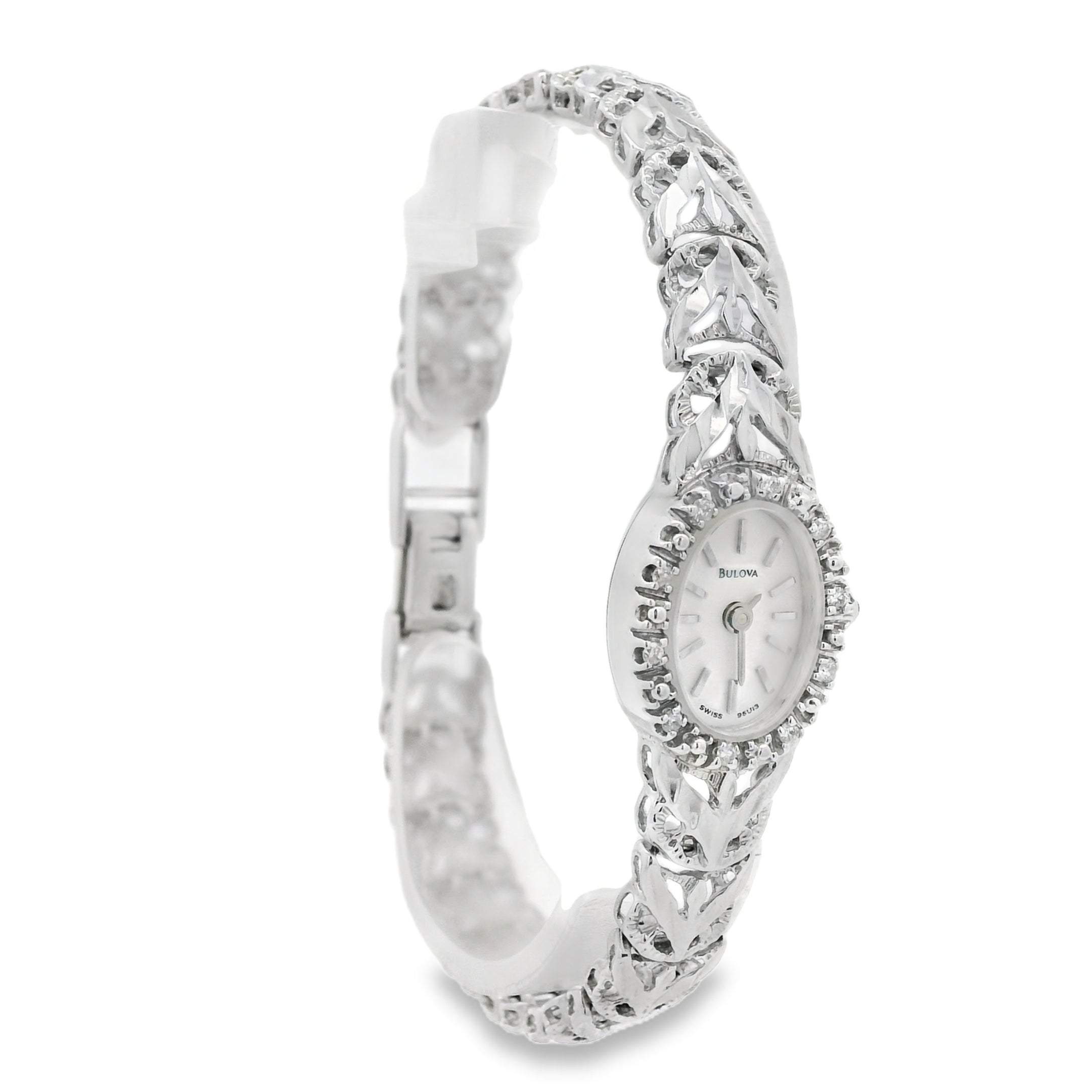 Bulova 14k White Gold White Dial Diamond Watch