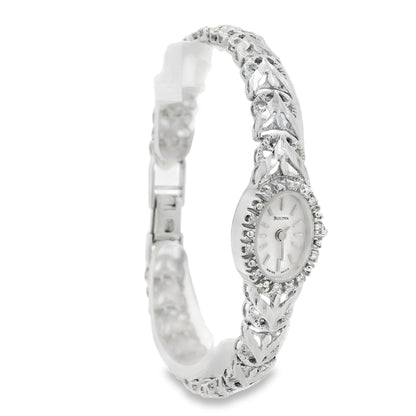 Bulova 14k White Gold White Dial Diamond Watch