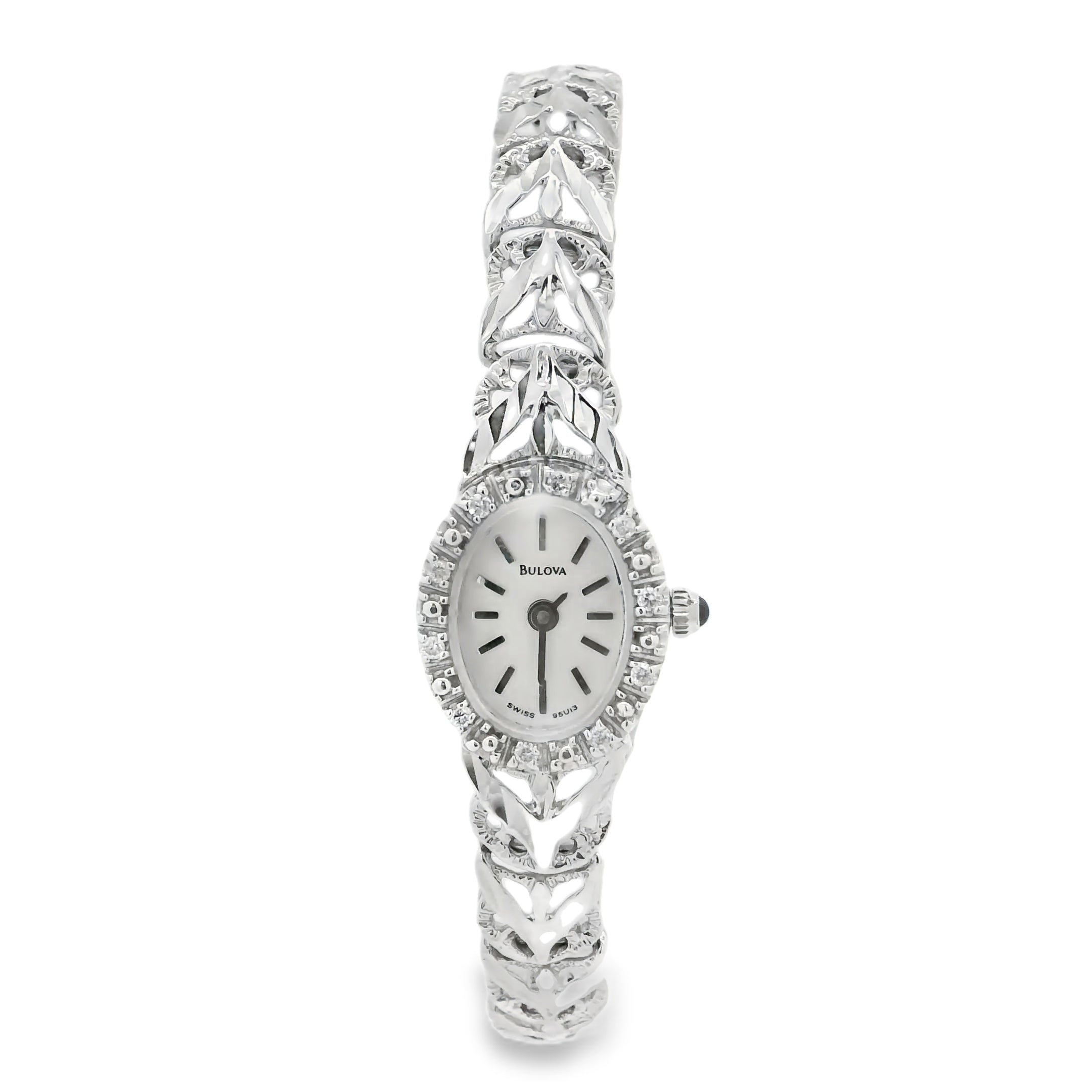 Bulova 14k White Gold White Dial Diamond Watch