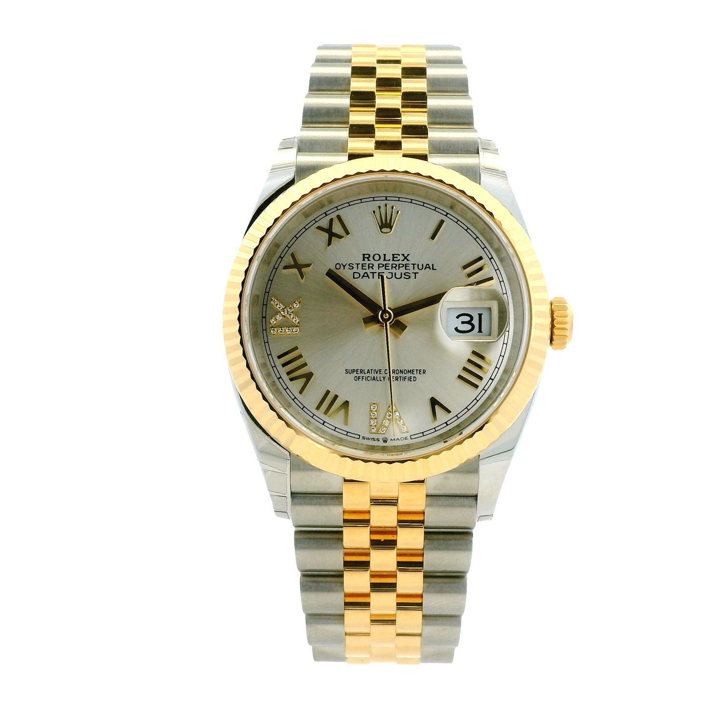 Rolex 126233 Datejust 36mm Silver Diamond VI/IX Dial Two-Tone Watch