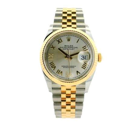 Rolex 126233 Datejust 36mm Silver Diamond VI/IX Dial Two-Tone Watch