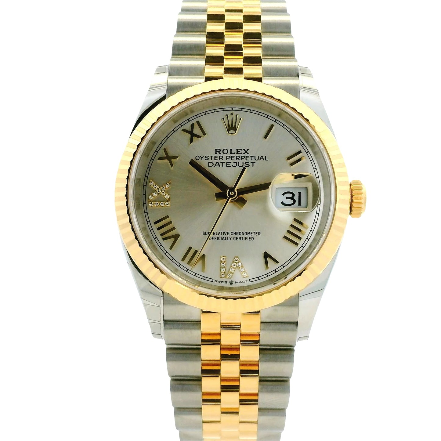 Rolex 126233 Datejust 36mm Silver Diamond VI/IX Dial Two-Tone Watch