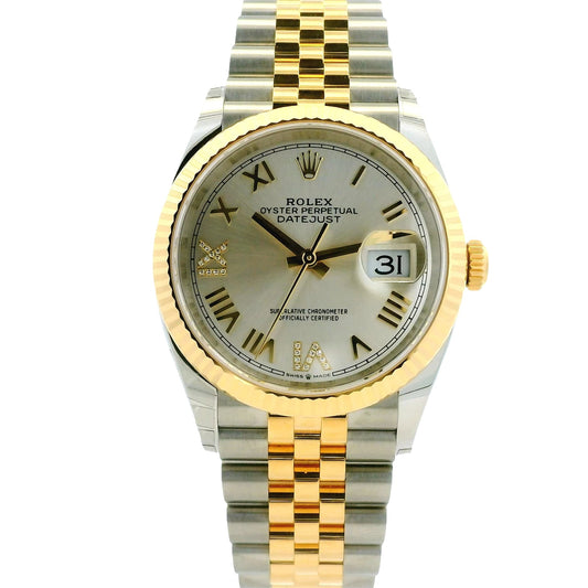 Rolex 126233 Datejust 36mm Silver Diamond VI/IX Dial Two-Tone Watch