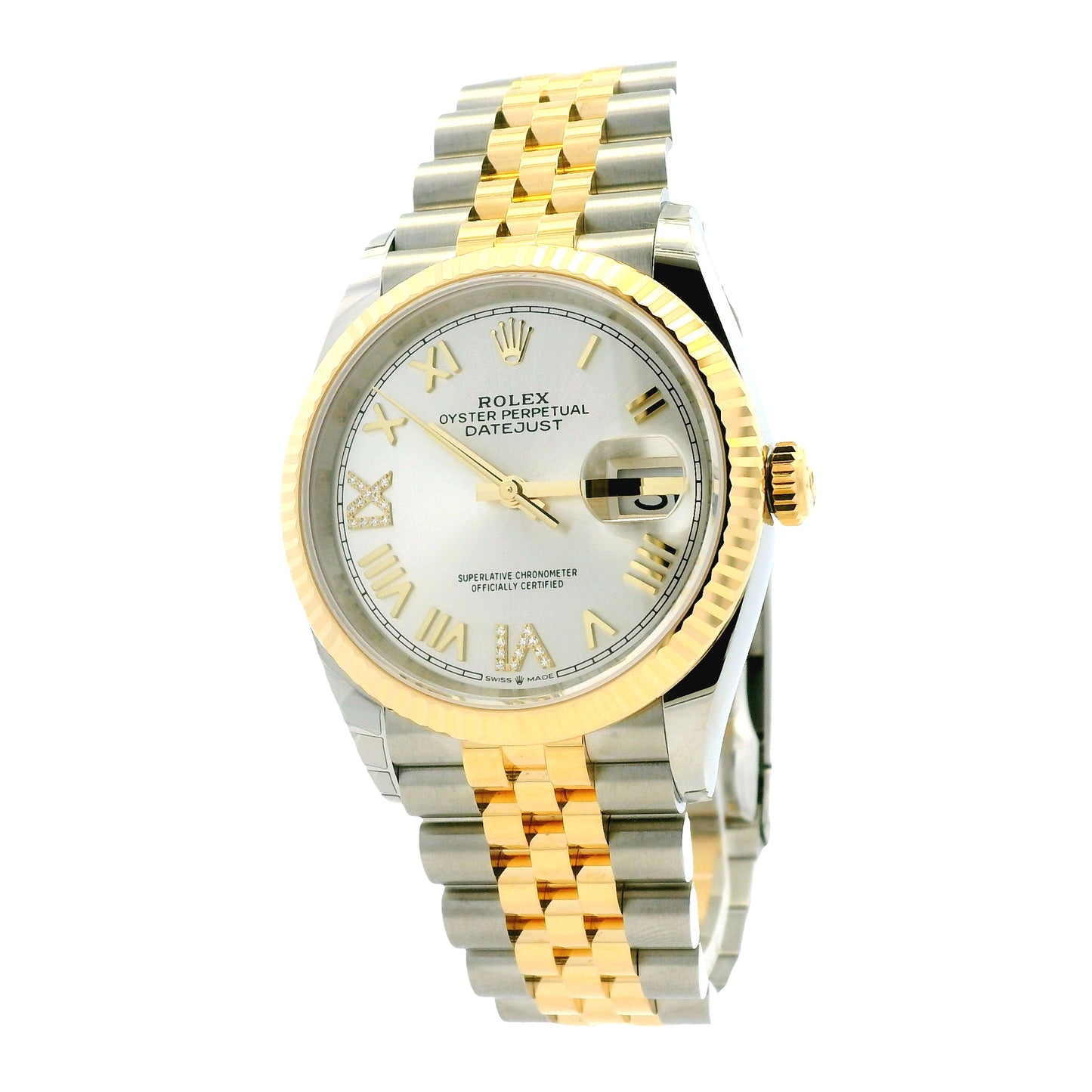 Rolex 126233 Datejust 36mm Silver Diamond VI/IX Dial Two-Tone Watch