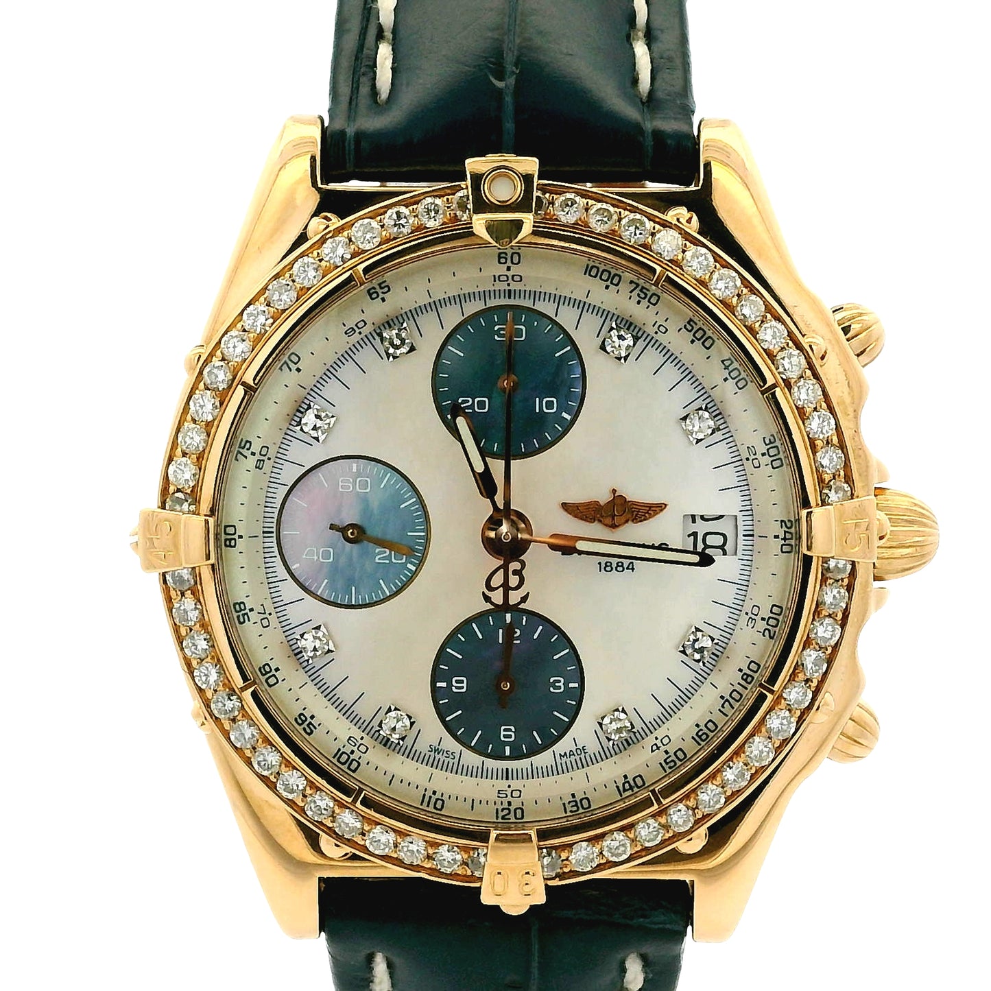 Breitling Chronomat 18k Yellow Gold Mother of Pearl Dial and Diamond Bezel Watch