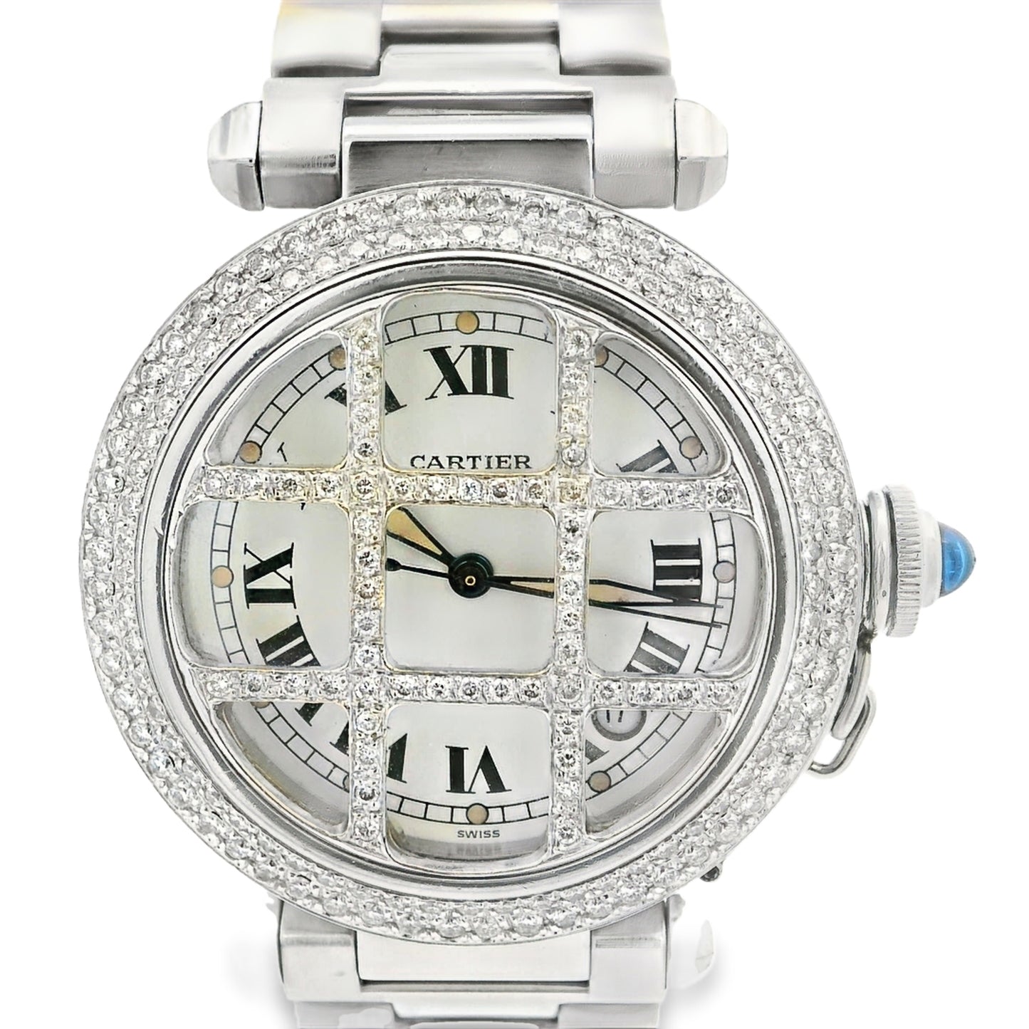 Cartier Pasha 38mm Stainless Steel Watch with Aftermarket Diamonds Roman Dial