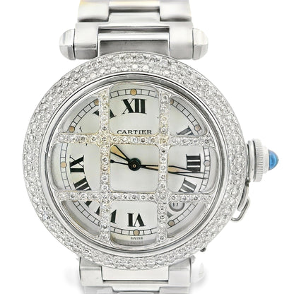 Cartier Pasha 38mm Stainless Steel Watch with Aftermarket Diamonds Roman Dial