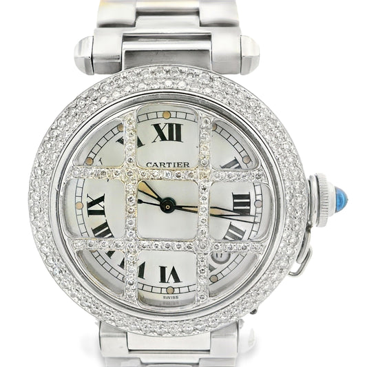 Cartier Pasha 38mm Stainless Steel with Aftermarket Diamonds Roman Dial Watch