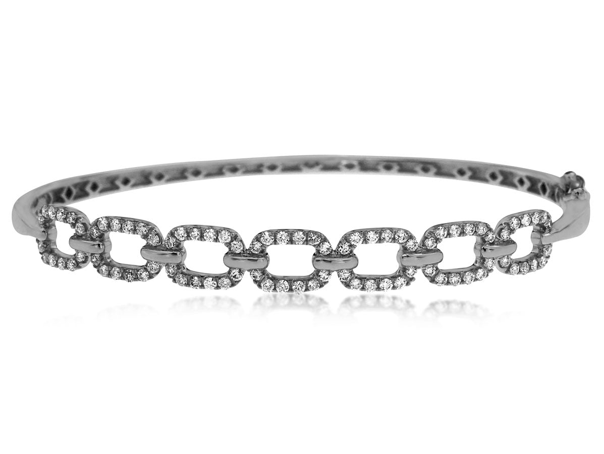 14k White Gold 0.85ctw Round Brilliant Diamond Chain Lookalike Bangle