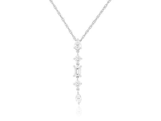 14k White Gold 0.50ctw Mixed Cut Diamond Straight Line Pendant Necklace