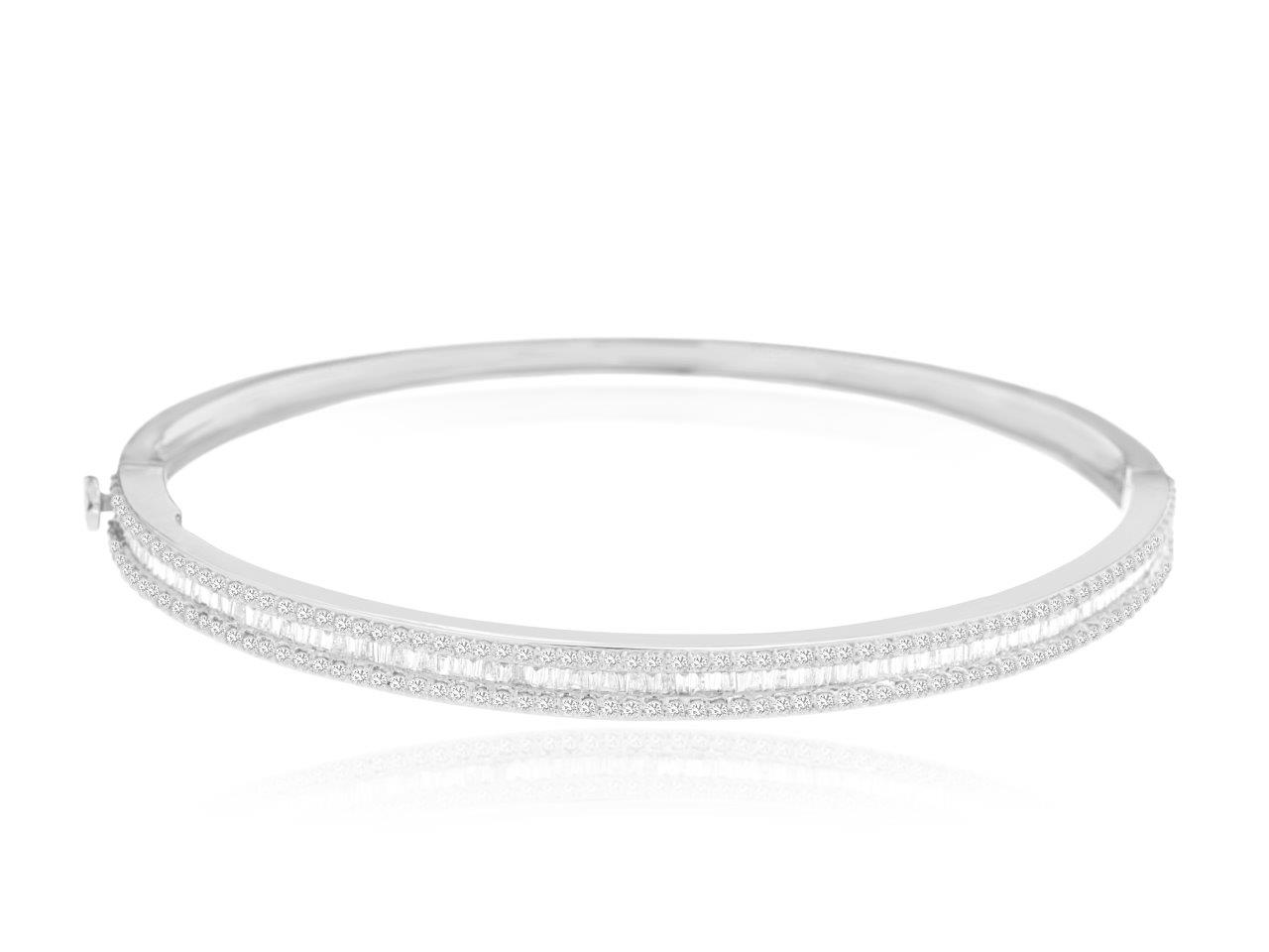 14k White Gold 1.65ctw Mixed Cut Diamond Three Row Bangle
