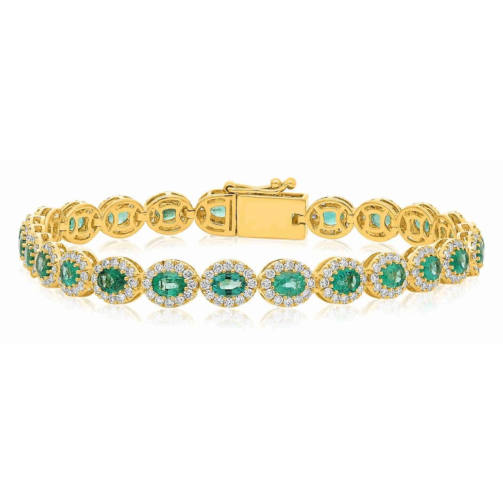 Yellow Gold Oval Emerald and Diamond Bracelet — view 1