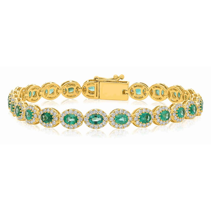 Yellow Gold Oval Emerald and Diamond Bracelet — view 1
