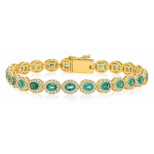 Yellow Gold Oval Emerald and Diamond Bracelet — view 1