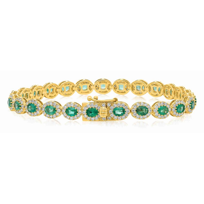 Yellow Gold Oval Emerald and Diamond Bracelet — view 2