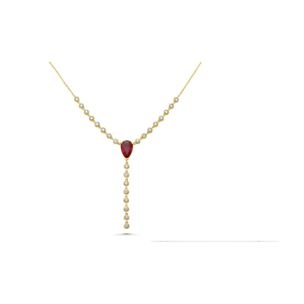 Yellow Gold Drop Ruby Necklace — view 1