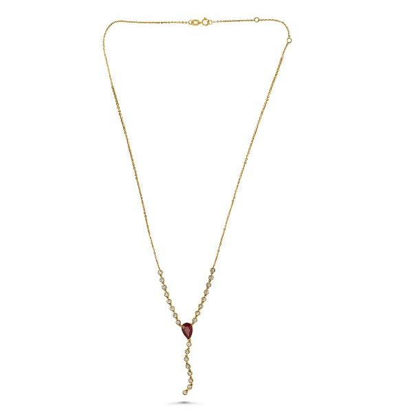 Yellow Gold Drop Ruby Necklace — view 2