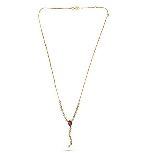 Yellow Gold Drop Ruby Necklace — view 2