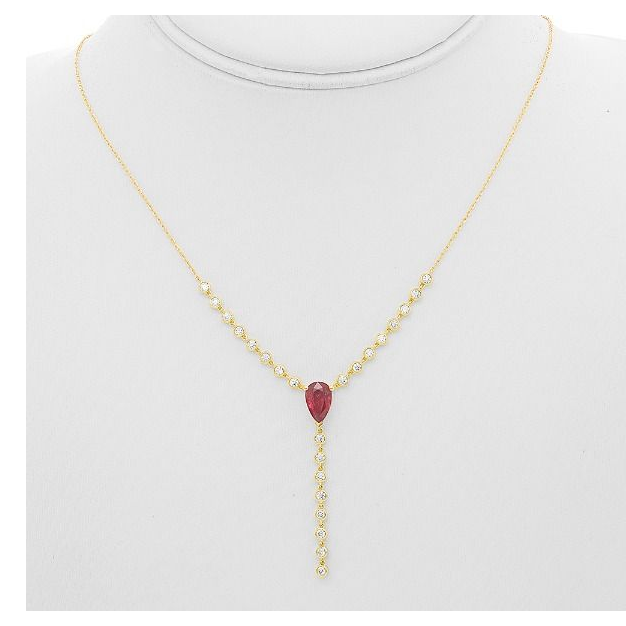 Yellow Gold Drop Ruby Necklace — view 3