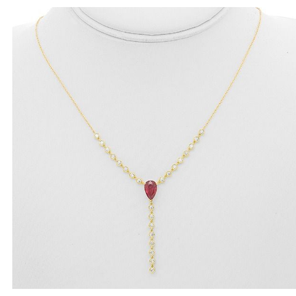 Yellow Gold Drop Ruby Necklace — view 3