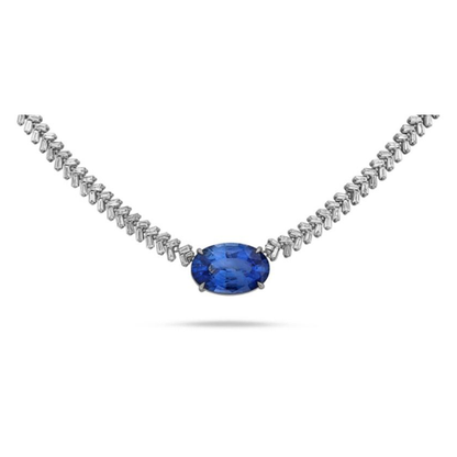 8.13 ct Sapphire and Baguette Diamond Necklace — view 2