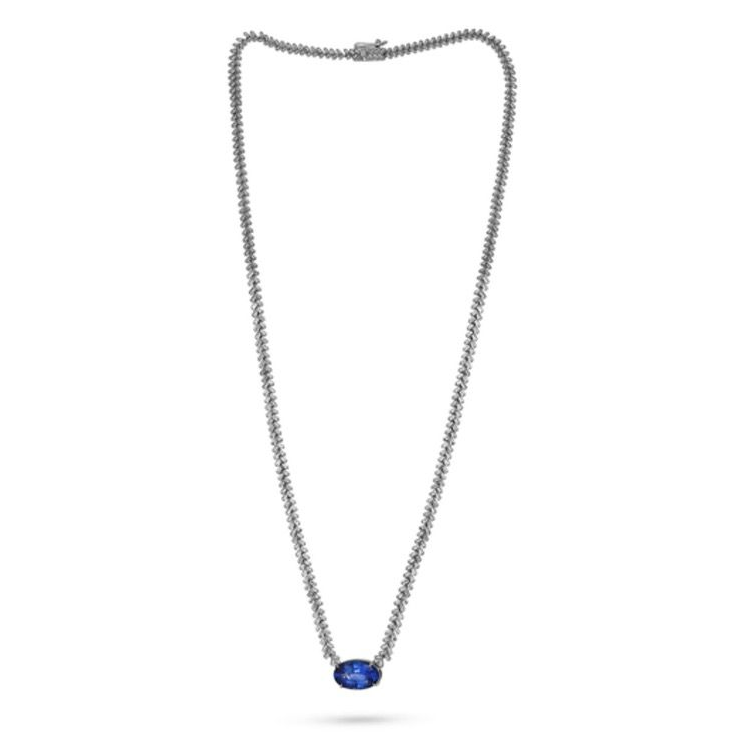 8.13 ct Sapphire and Baguette Diamond Necklace — view 1