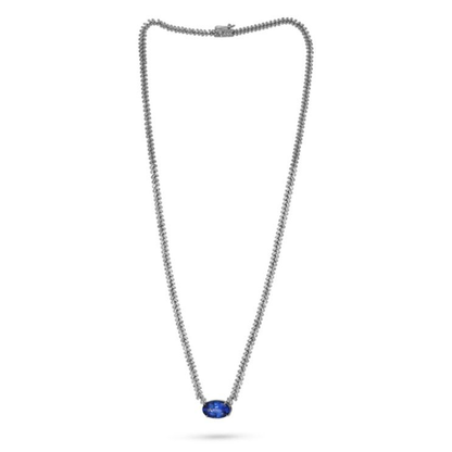 8.13 ct Sapphire and Baguette Diamond Necklace — view 1