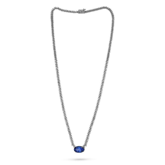 8.13 ct Sapphire and Baguette Diamond Necklace — view 1