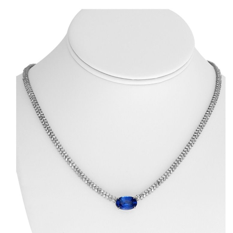 8.13 ct Sapphire and Baguette Diamond Necklace — view 3