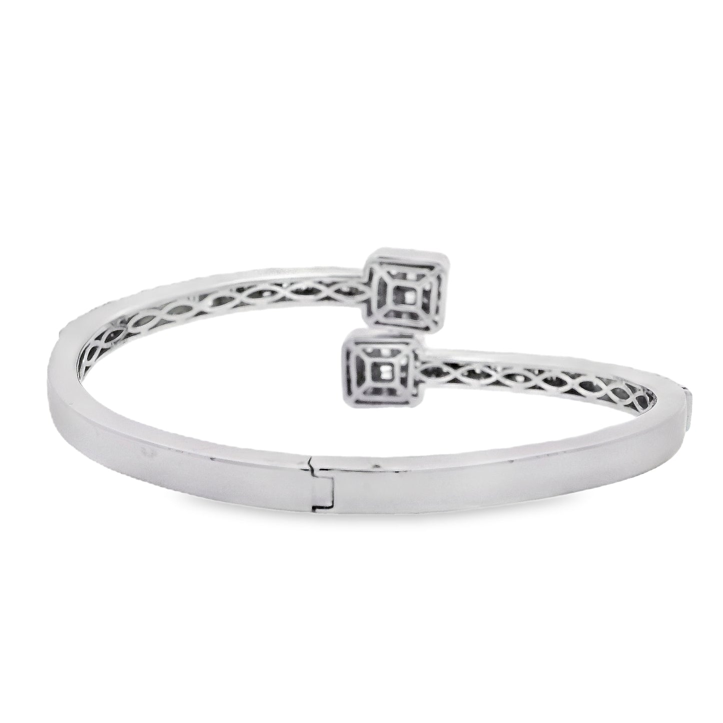 14k White Gold 2.40ctw Natural Round and baguette Diamonds Bangle Bracelet