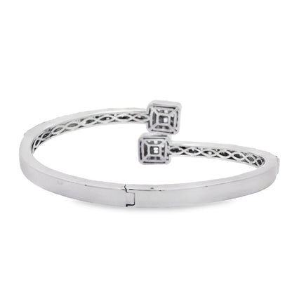 14k White Gold 2.40ctw Natural Round and baguette Diamonds Bangle Bracelet