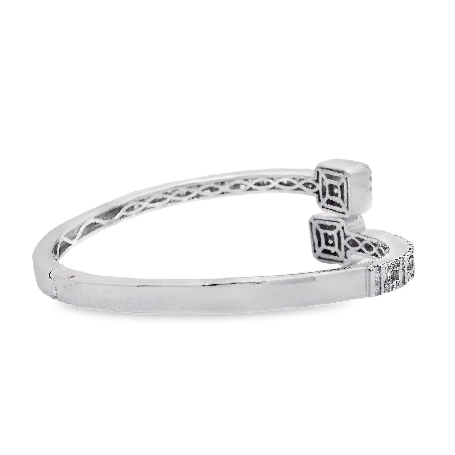 14k White Gold 2.40ctw Natural Round and baguette Diamonds Bangle Bracelet