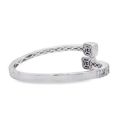 14k White Gold 2.40ctw Natural Round and baguette Diamonds Bangle Bracelet