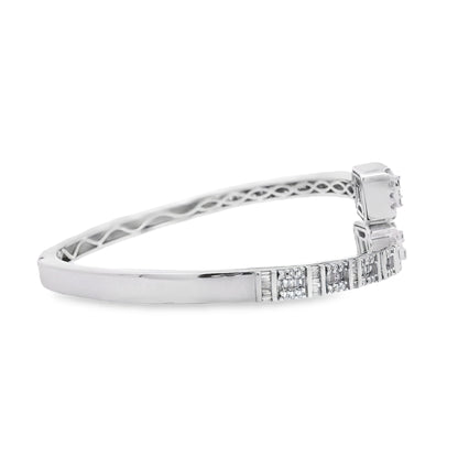 14k White Gold 2.40ctw Natural Round and baguette Diamonds Bangle Bracelet