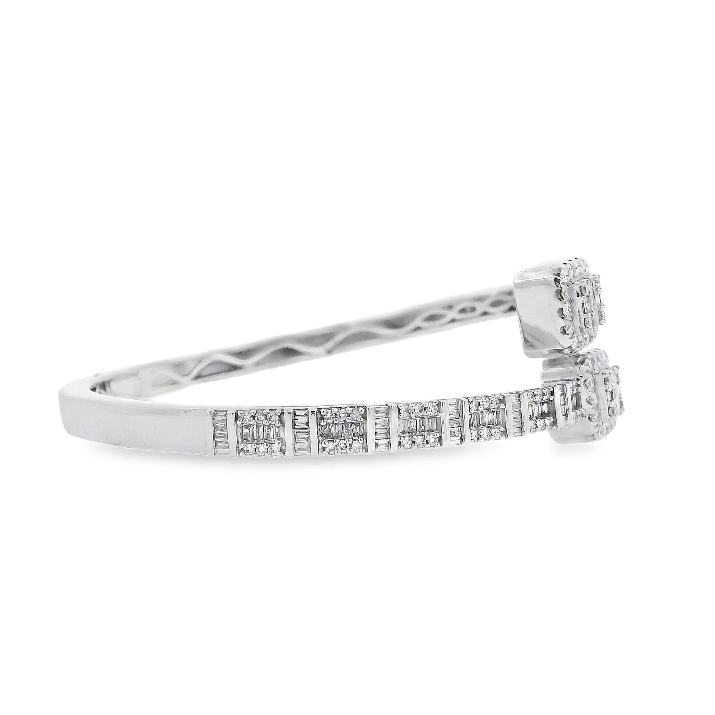 14k White Gold 2.40ctw Natural Round and baguette Diamonds Bangle Bracelet