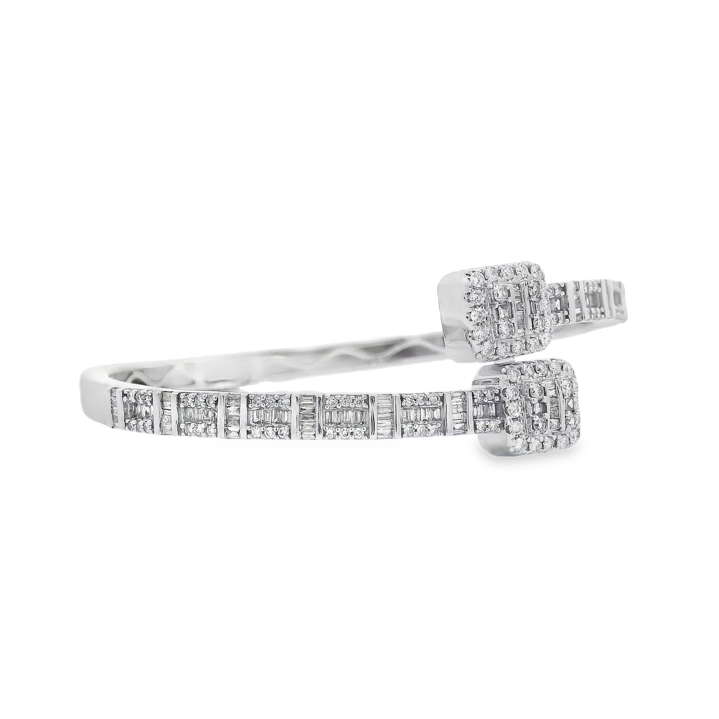 14k White Gold 2.40ctw Natural Round and baguette Diamonds Bangle Bracelet