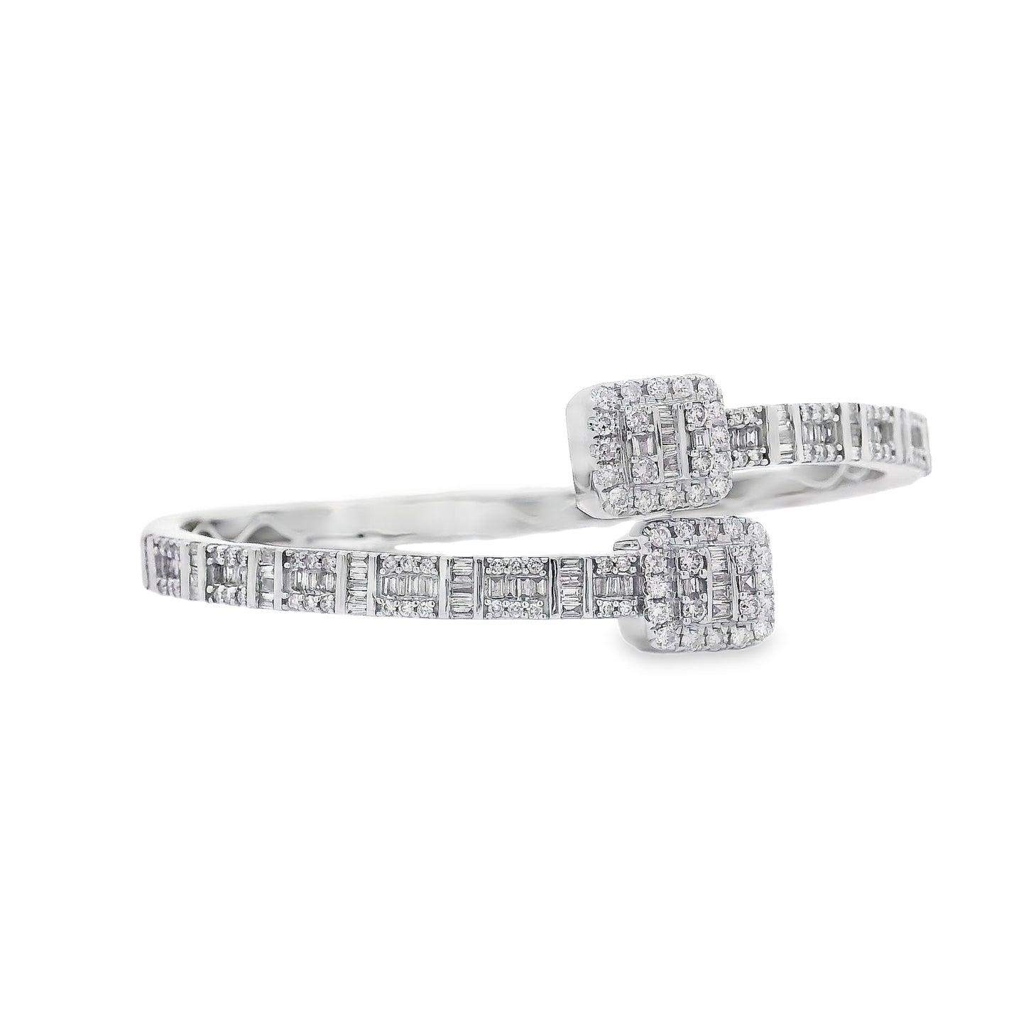 14k White Gold 2.40ctw Natural Round and baguette Diamonds Bangle Bracelet