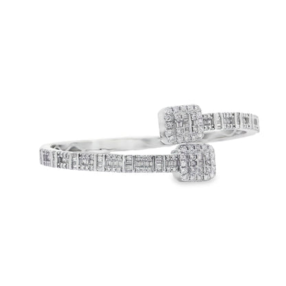 14k White Gold 2.40ctw Natural Round and baguette Diamonds Bangle Bracelet