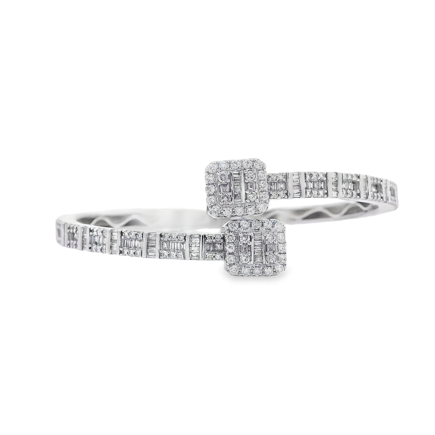 14k White Gold 2.40ctw Natural Round and baguette Diamonds Bangle Bracelet
