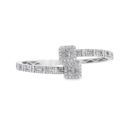 14k White Gold 2.40ctw Natural Round and baguette Diamonds Bangle Bracelet