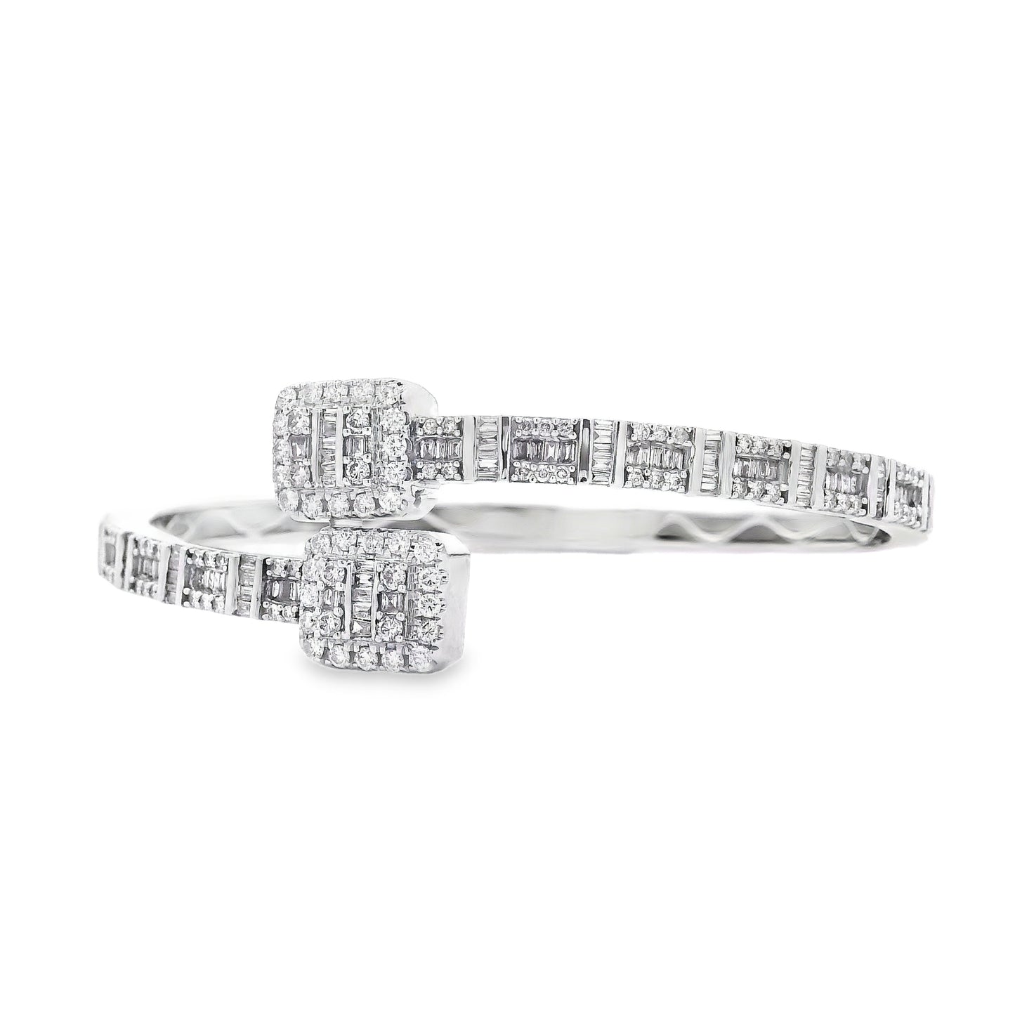 14k White Gold 2.40ctw Natural Round and baguette Diamonds Bangle Bracelet