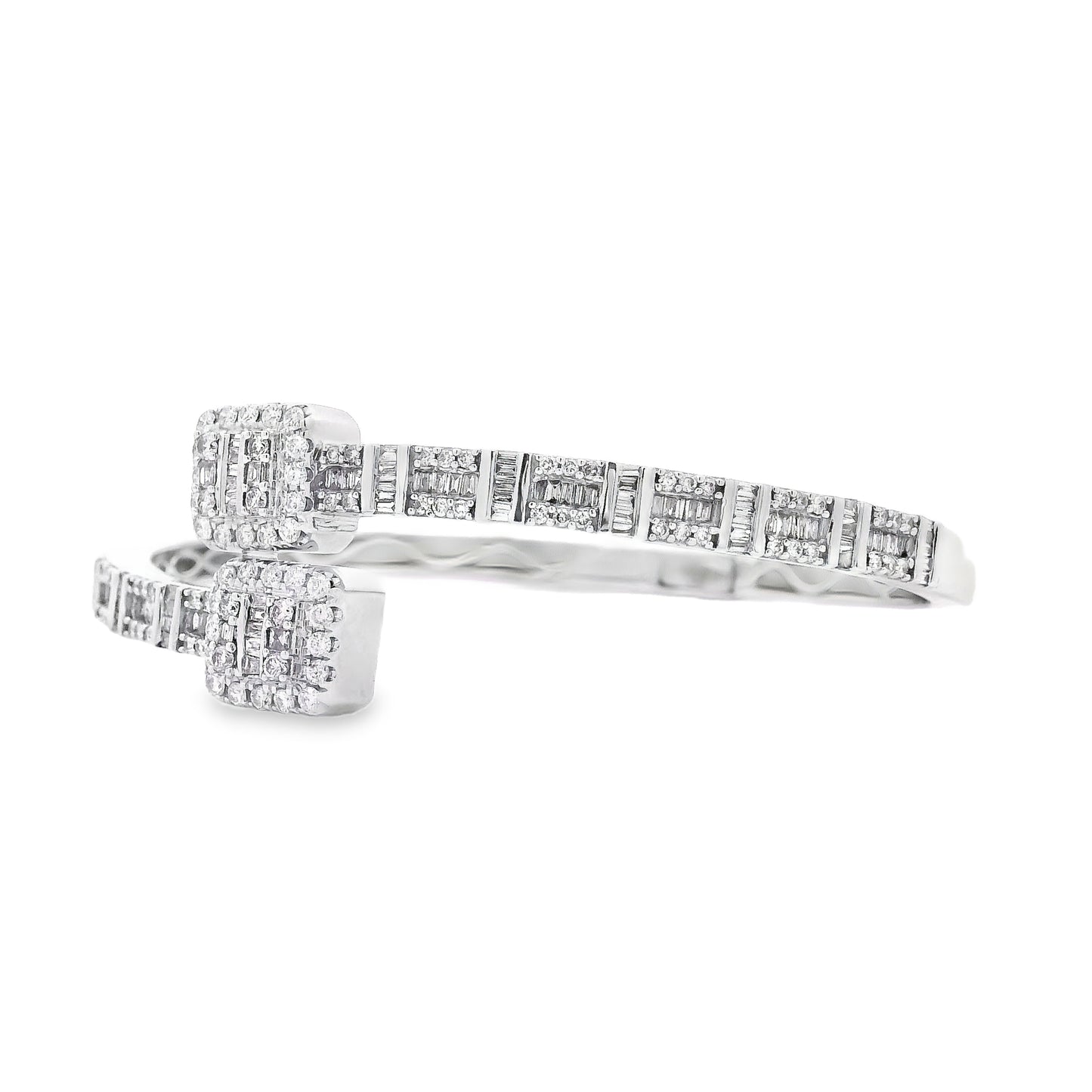 14k White Gold 2.40ctw Natural Round and baguette Diamonds Bangle Bracelet