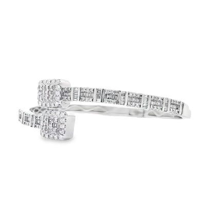 14k White Gold 2.40ctw Natural Round and baguette Diamonds Bangle Bracelet